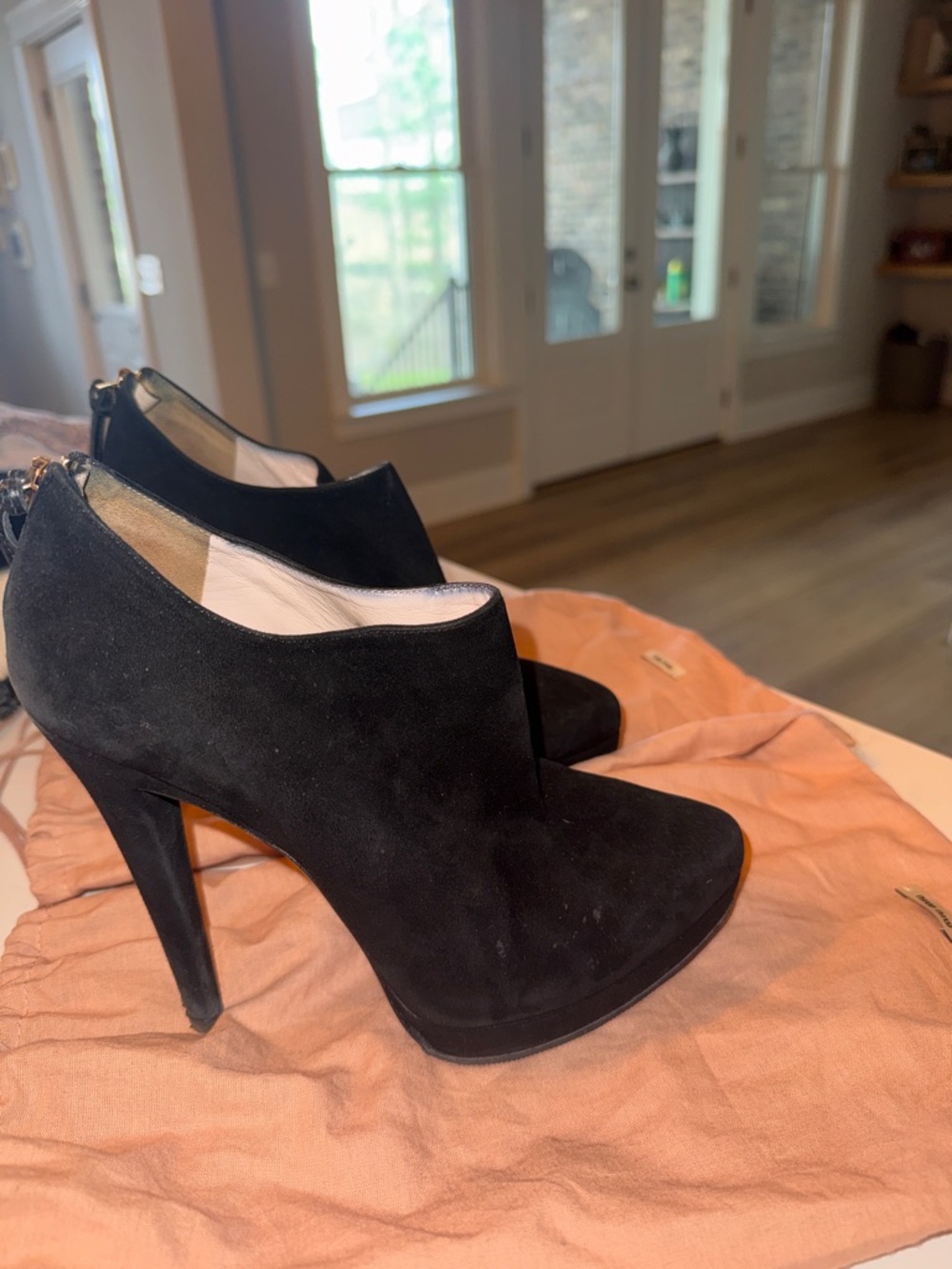 Miu Miu Black Suede High Heel Ankle Booties